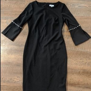 Black Sheath Dress with Pearl Inset Bell Sleeves